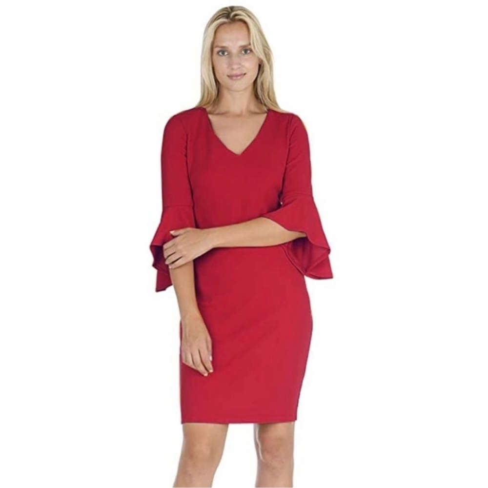 Marina Bell Sleeve Sheath Dress Red Size 6 Petite